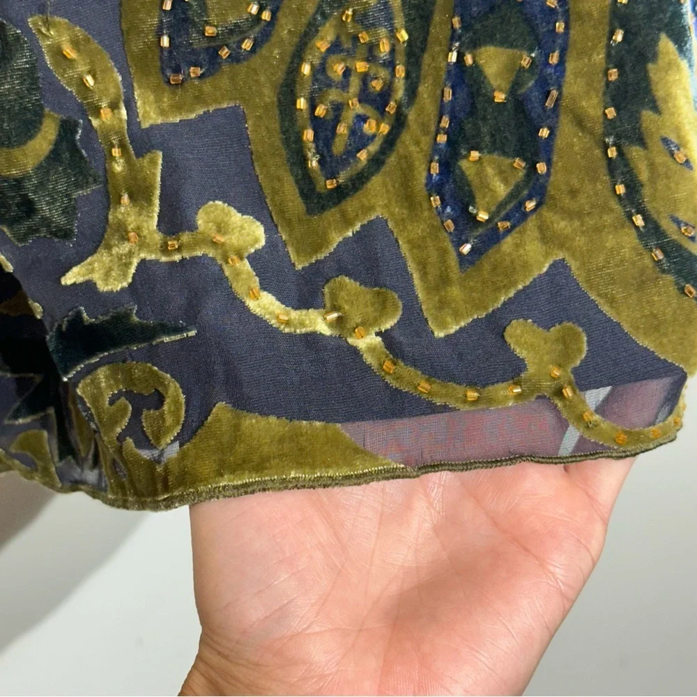 HALE BOB Velvet Burnout Long Sleeve  Silk Dress With Beads Size M - Picture 5 of 15